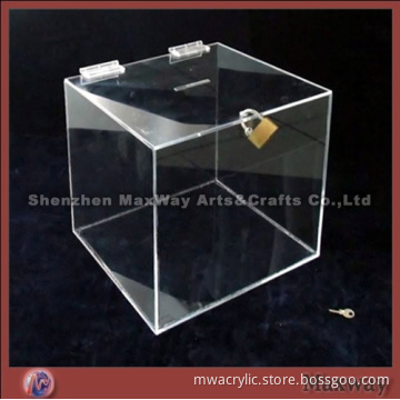 Pure Cubical Acrylic/Plexiglass Ballot/Suggestion Box with Lock